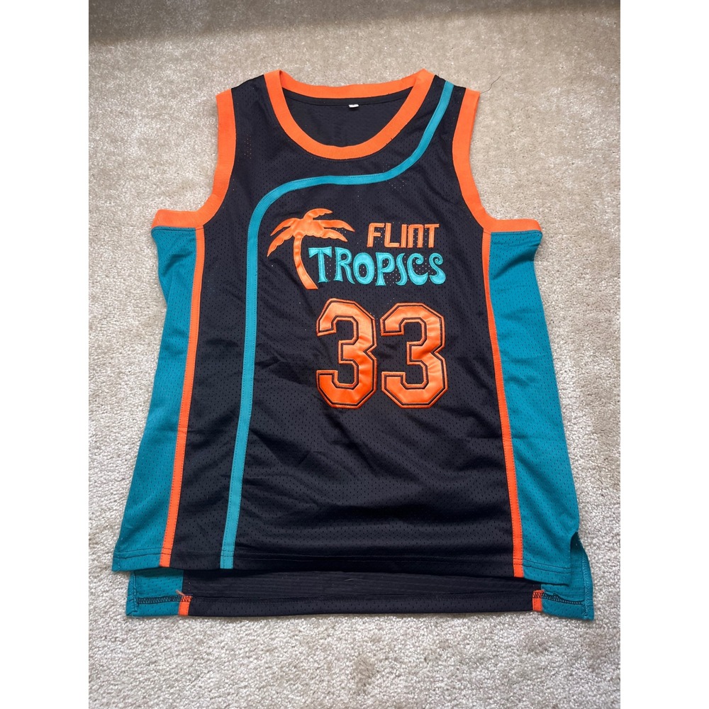 Flint Tropics Moon 33 Basketball Jersey Semi-Pro Movie Black Orange Teal Small